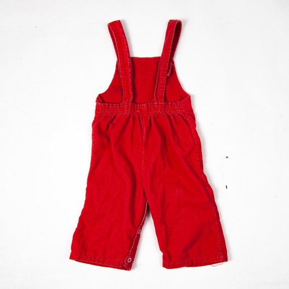 70s red corduroy embroidered mice overalls 12-18 months / cute red overalls / in - Picture 3 of 3